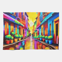 Färggrafik på gatuscen kökshandduk