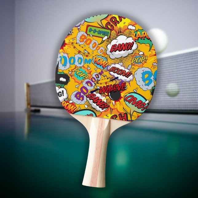 Färggrafisk modern typografisk Tecknad Bok Pingisracket (Colorful Modern Typographic Comic Book Ping Pong Paddle)
