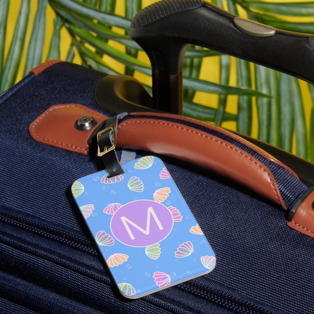 Färggranater Mönster Light Blue Monogram Bagagebricka (Framsida Insitu 1)