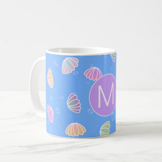 Färggranater Mönster Light Blue Monogram Kaffemugg (Framsida vänster)