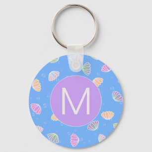 Färggranater Mönster Light Blue Monogram Nyckelring