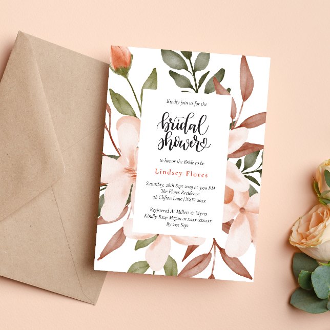 Färggrann Blomstergrönska Bröllopsdusch Inbjudningar (Colorful floral greenery leaves invitation creates a fresh, vibrant bridal shower tone)