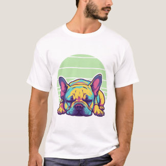 färggrann bullhund av sovande fransk t shirt