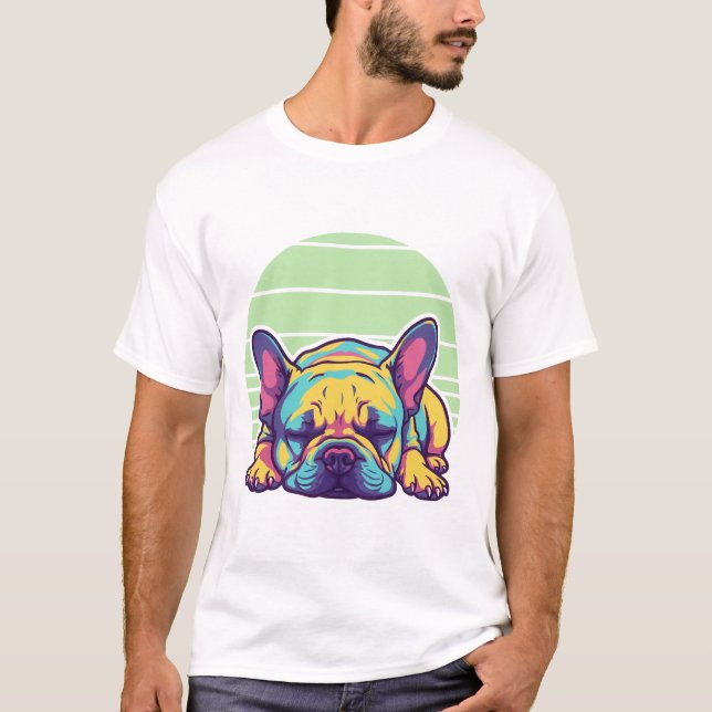 färggrann bullhund av sovande fransk t shirt (Framsida)