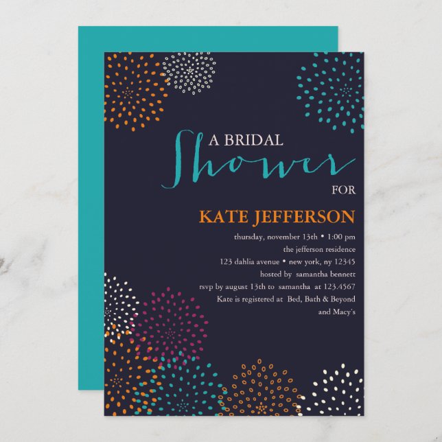 Färggranna Dahlias Bröllopsdusch Inbjudningar (Fram/baksida)