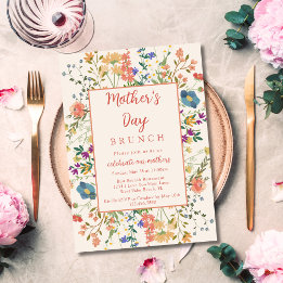 Färggranna Eleganta Vilda Blommor Morsdagsbrunch Inbjudningar