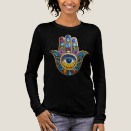 Färggranna Kronblad Blad Hamsa Safir Tredje Ögat T Shirt
