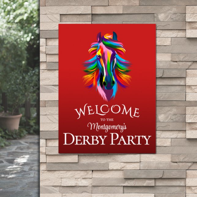 Färggranna Racehorse Derby Party Red Welcome Poster (Colorful racehorse Derby party red welcome poster - PRINTED and/or INSTANT DOWNLOAD)