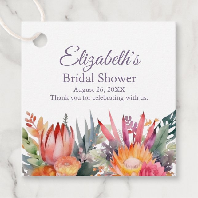 Färggranna Tropiska Blommor Bröllopsdusch Gåvor Etiketter (Framsida)
