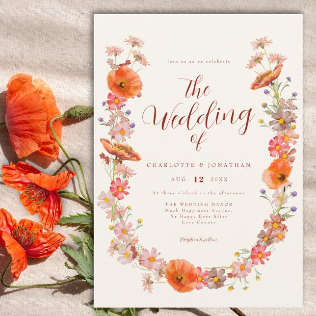 Färggranna vilda blommor Höstbröllop Inbjudningar (Boho wildflower wedding invitation )