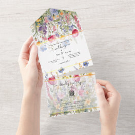 Färggranna vilda blommor på ett brölloppskort