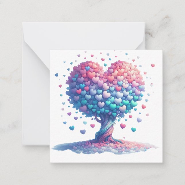 Färggrant hjärtformat träd  anteckningskort (Framsida)