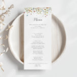Färggrättad Vild Blommor Calligraphy Dinner Meny<br><div class="desc">Den här färgstarka vilden blommar kalligrafmidmenykort är perfekt för ett rustiskt bröllop. Utformningen har handmålad vattenfärg,  vacker rosa,  ,  blå,  marin,  gult,  lila och vild av grönt. Den här menyn kan användas för bröllopsmottagning,  repetitionsmiddag,  möhippa eller vilken händelse som helst.</div>