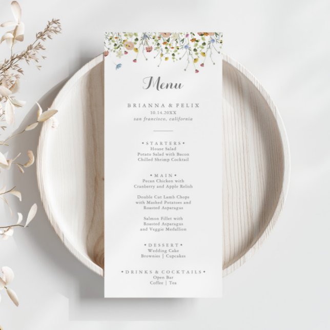 Färggrättad Vild Blommor Calligraphy Dinner Meny (Skapare uppladdad)