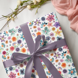 Färggrön handmålad vår- vildblomma grönska presentpapper