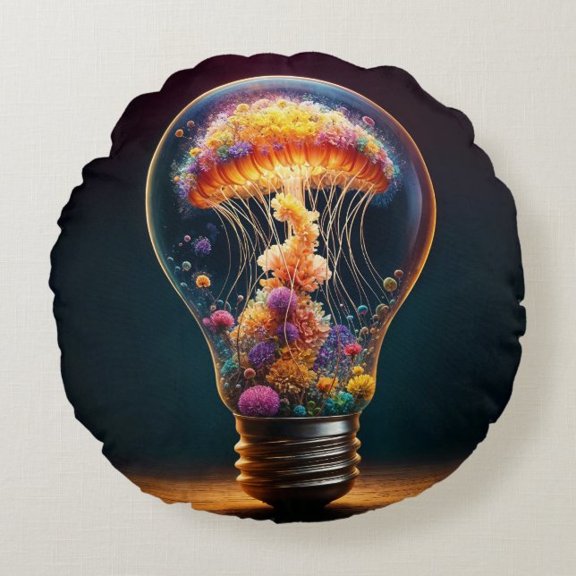 Färggul manellyfisklampa drömmande oceanmagi rund kudde (Framsidan)