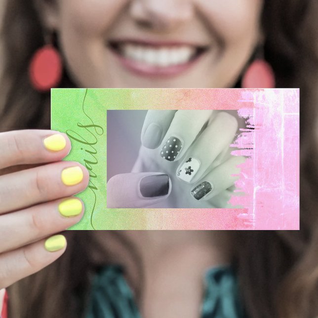 Färggul vattenfärgsfotomall för Rainbow Nagel Visitkort (Skapare uppladdad)