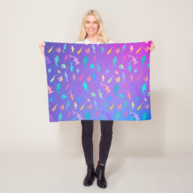 Färghaj under Sea School Party Fleecefilt (På plats)