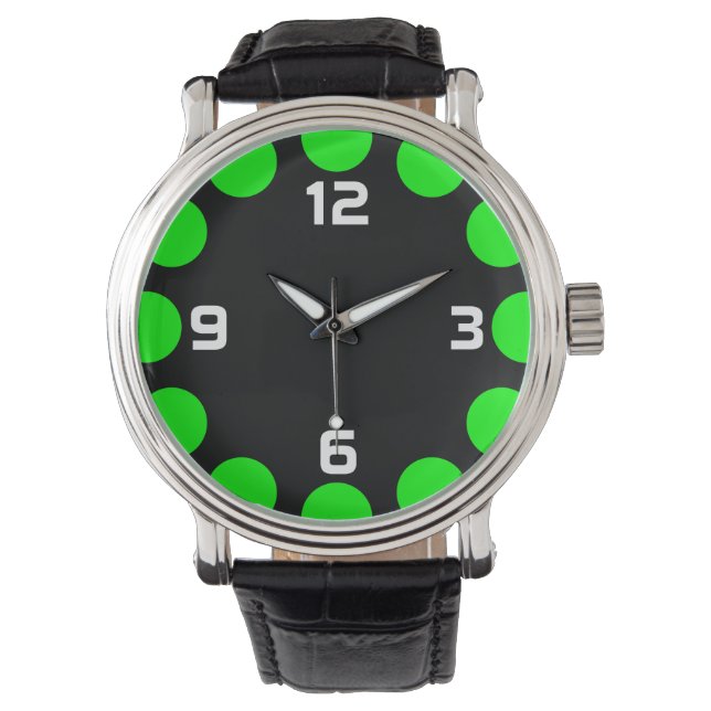 Färghalvmåne - Grön på svart Armbandsur (Framsida)