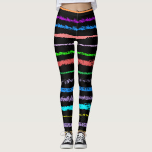 Färghand gjorde Rand Mönster på svart Leggings