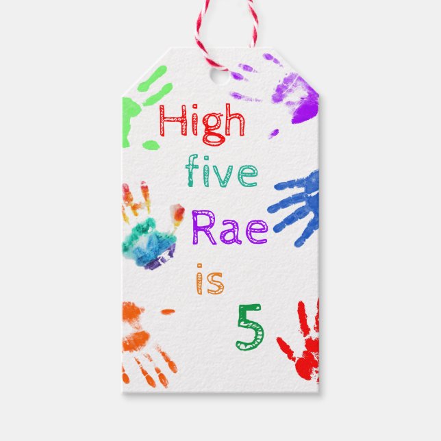 Färghandavtryck födelsedag med Personlig Namn Presentetikett (Framsidan)