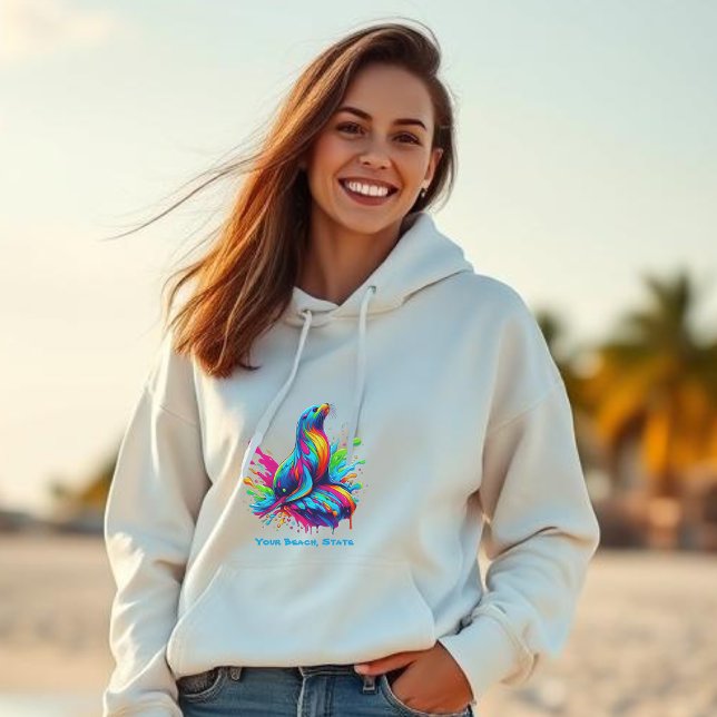 Färghav Lejona Stänk T Shirt (Colorful Sea Lion Splash-Fisherman Core-Dopamine Dressing-Women's Hoodie)