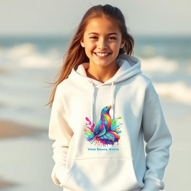 Färghav Lejona Stänk T Shirt (Colorful Sea Lion-Fisherman Core-Dopamine Dressing-Kids Hoodie-Beach Hoodie-Summer Hoodie)