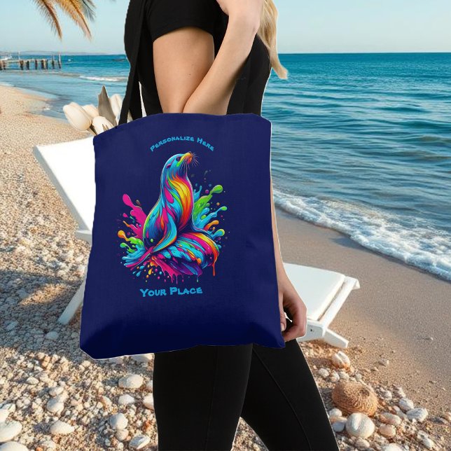 Färghav Lejona Stänk Tygkasse (Colorful Sea Lion Splash Tote Bag)