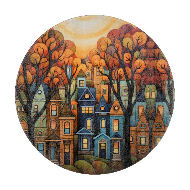 Färghus och träd i fall (Framsidan)