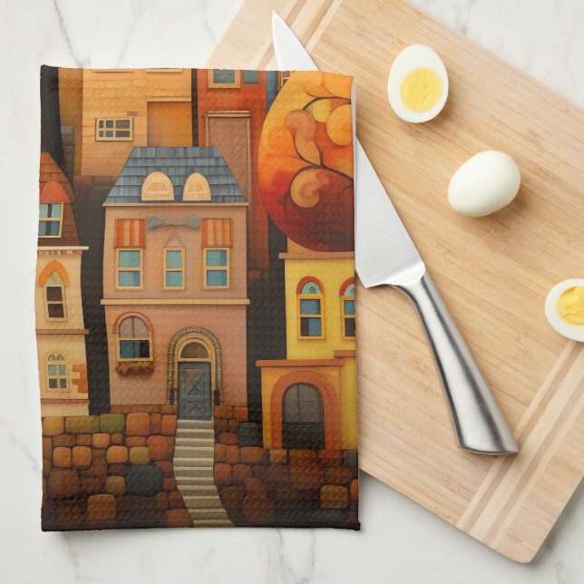 Färghus och träd i fall kökshandduk (Vikt i Fjärdedel)