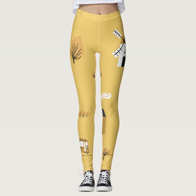 Färghus, träd, hästlandskap leggings (Framsida)
