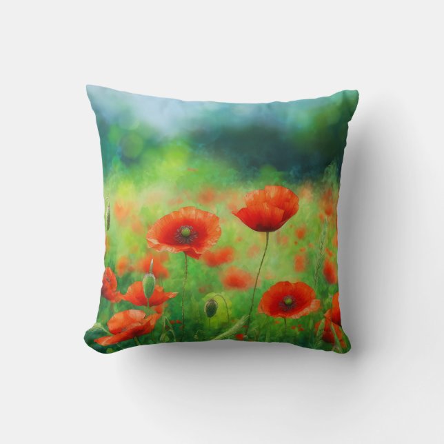 Färgig Fält med Poppies Dekorativ kudde (Framsida)