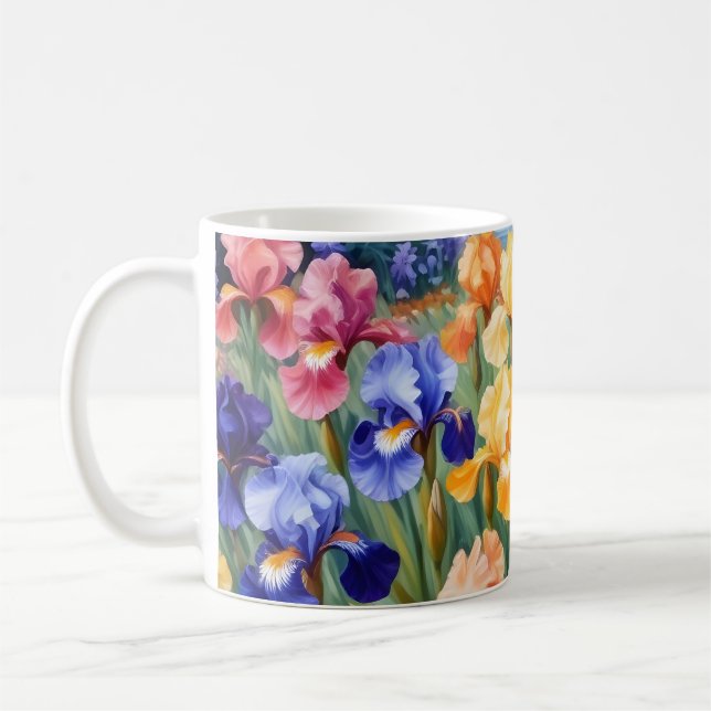 Färgig iris-trädgård kaffemugg (Vänster)
