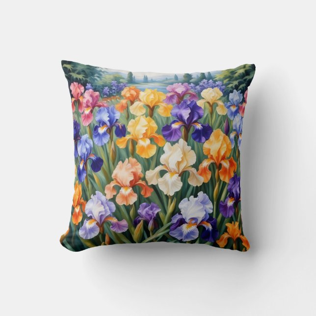 Färgig iris-trädgård kudde (Framsida)