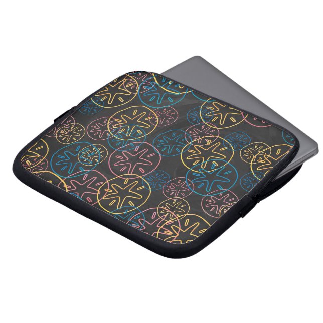Färgig Mönster i Sand-dollar på svart Laptop Sleeve (Framsida topp)
