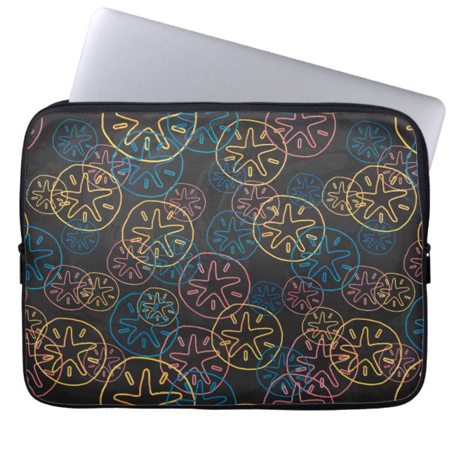 Färgig Mönster i Sand-dollar på svart Laptop Sleeve (Framsidan)