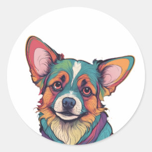 Färgig potrait söt hund-dekal runt klistermärke