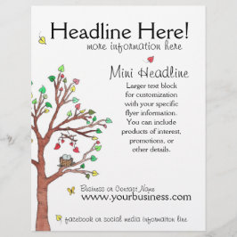 Färgig Träd med fågelbo Reklamblad
