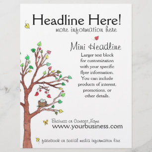 Färgig Träd med fågelbo Reklamblad