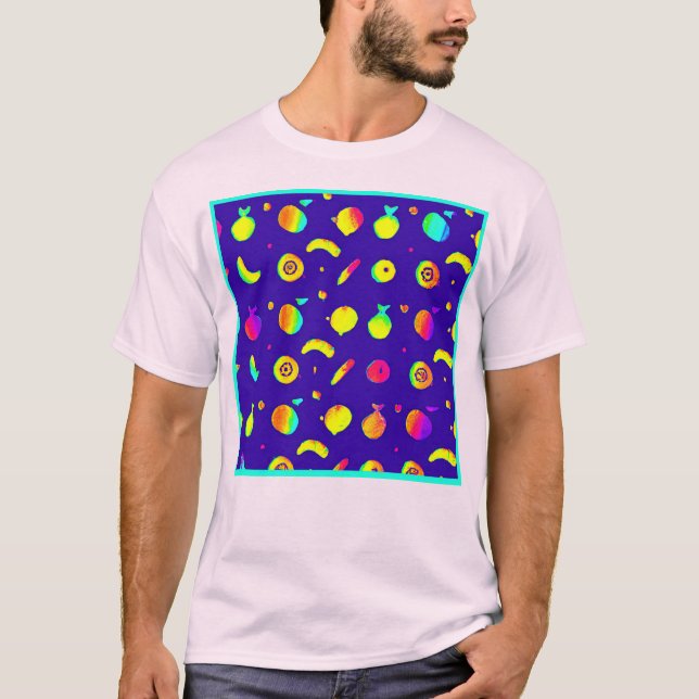 Färgig tropisk neon Fruit Mönster T Shirt (Framsida)