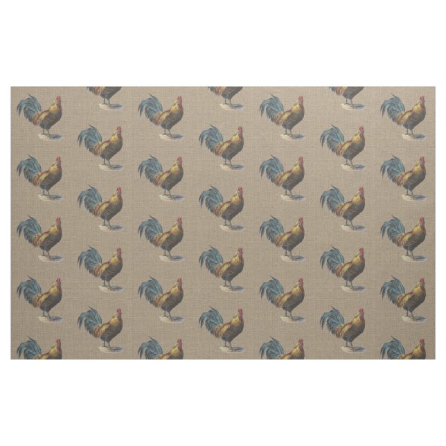 Färgig Tupp på Faux Jute Burlap Mönster Tyg (Fat Quarter)