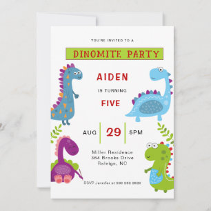 Färgiga dinosaurier Barns födelsedag party Inbjudningar