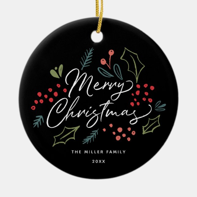 Färgiga Doodles God jul | Foto på baksidan Julgransprydnad Keramik (Framsidan)