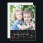 Färgiga Doodles God jul Photo Black Julkort<br><div class="desc">Det här ljusa och färgstarka fotokortet innehåller våra illustrerade helgdag i helgdag och säger "God jul" i ett modernt penselskript. Kommer med ett matchande mönster på motsatt sida för ett speciellt kort från extra. Den här designen ingår i en samling.</div>