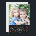 Färgiga Doodles God jul Photo Black Julkort<br><div class="desc">Det här ljusa och färgstarka fotokortet innehåller våra illustrerade helgdag i helgdag och säger "God jul" i ett modernt penselskript. Kommer med ett matchande mönster på motsatt sida för ett speciellt kort från extra. Den här designen ingår i en samling.</div>