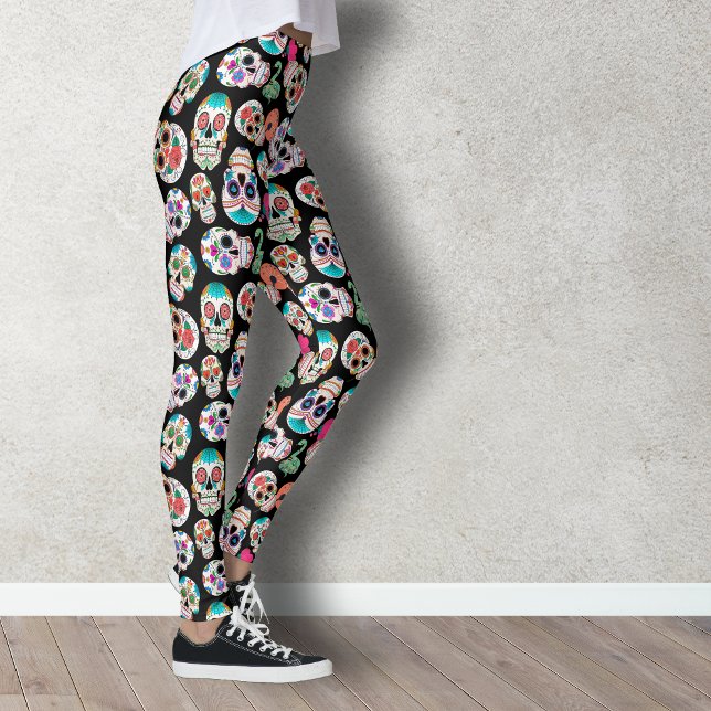Färgiga Döskallar av socker Mönster på svart Leggings (Skapare uppladdad)