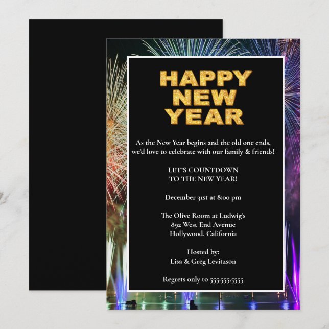 Färgiga Fireworks-Nyårsafton Party Inbjudningar (Fram/baksida)