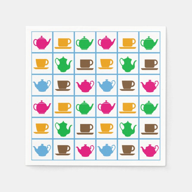 Färgiga tekannor mönster pappersservett (Framsidan)