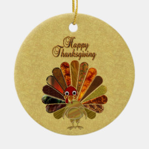 Färgigt Happy thanksgiving Turkiet Julgransprydnad Keramik