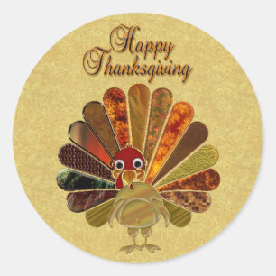 Färgigt Happy thanksgiving Turkiet Runt Klistermärke